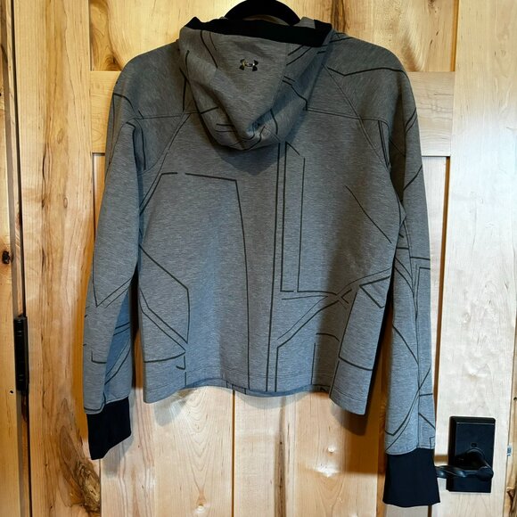 UA Under Armour Loose Fit Hoodie S Front Zipper Pocket Gray Black Thumbholes - Picture 6 of 9